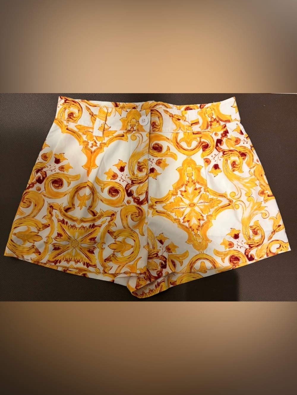 NEW Yellow and White Baroque Print Shorts